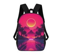 sinyumoney Kids 17inch School Backpack 3D Printed Synthwave Sunset Tropical Backpack Rucksack Sports Backpacks For Boys And Girls Fashion Knapsack
