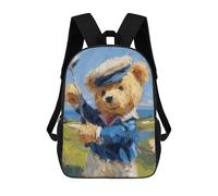 sinyumoney Kids 17inch School Backpack 3D Printed Teddy Bear Golfer Painting Backpack Rucksack Sports Backpacks For Boys And Girls Fashion Knapsack