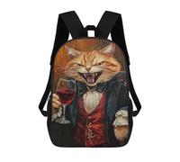 sinyumoney Kids 17inch School Backpack 3D Printed Vampire Cat with Wine Glass Backpack Rucksack Sports Backpacks For Boys And Girls Fashion Knapsack