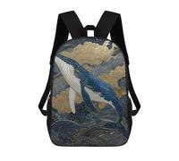 sinyumoney Kids 17inch School Backpack 3D Printed Whale Breaching in Golden Waves Backpack Rucksack Sports Backpacks For Boys And Girls Fashion Knapsack