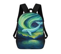 sinyumoney Kids 17inch School Backpack 3D Printed Whale Watching Aurora Borealis Backpack Rucksack Sports Backpacks For Boys And Girls Fashion Knapsack