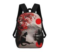 sinyumoney Kids 17inch School Bag Abstract Fuji Mountain Feline Serene Painting Children's School Backpack School Bookbag Fashion Casual Travel Rucksacks 3D Printed Funny Cool Book Bags
