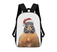 sinyumoney Kids 17inch School Bag American Robin Bird Wearing Santa Hat Children's School Backpack School Bookbag Fashion Casual Travel Rucksacks 3D Printed Funny Cool Book Bags
