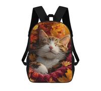 sinyumoney Kids 17inch School Bag Autumn Kitten Blanket Children's School Backpack School Bookbag Fashion Casual Travel Rucksacks 3D Printed Funny Cool Book Bags
