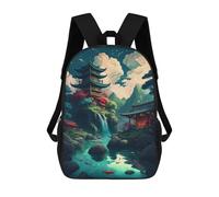 sinyumoney Kids 17inch School Bag Beautiful Village Japanese Children's School Backpack School Bookbag Fashion Casual Travel Rucksacks 3D Printed Funny Cool Book Bags