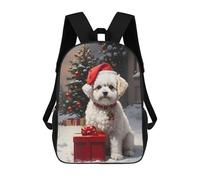 sinyumoney Kids 17inch School Bag Bichon Fris Christmas Dog Children's School Backpack School Bookbag Fashion Casual Travel Rucksacks 3D Printed Funny Cool Book Bags