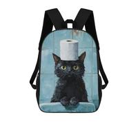 sinyumoney Kids 17inch School Bag Black Cat with Toilet Paper Hat-3 Children's School Backpack School Bookbag Fashion Casual Travel Rucksacks 3D Printed Funny Cool Book Bags