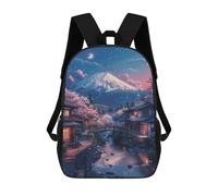 sinyumoney Kids 17inch School Bag Cherry Blossom Village with Mountain View Children's School Backpack School Bookbag Fashion Casual Travel Rucksacks 3D Printed Funny Cool Book Bags