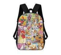 sinyumoney Kids 17inch School Bag Chickens Tea Party with Dog Children's School Backpack School Bookbag Fashion Casual Travel Rucksacks 3D Printed Funny Cool Book Bags