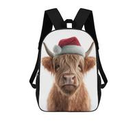 sinyumoney Kids 17inch School Bag Christmas Highland Cow Portrait Children's School Backpack School Bookbag Fashion Casual Travel Rucksacks 3D Printed Funny Cool Book Bags