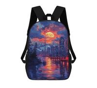sinyumoney Kids 17inch School Bag Cityscape Sunset Reflections -2 Children's School Backpack School Bookbag Fashion Casual Travel Rucksacks 3D Printed Funny Cool Book Bags