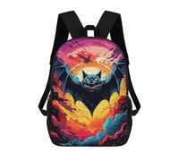 sinyumoney Kids 17inch School Bag Colorful Bat Sunset Artwork Children's School Backpack School Bookbag Fashion Casual Travel Rucksacks 3D Printed Funny Cool Book Bags
