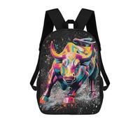 sinyumoney Kids 17inch School Bag Colorful Bull Painting Artwork-2 Children's School Backpack School Bookbag Fashion Casual Travel Rucksacks 3D Printed Funny Cool Book Bags