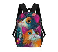 sinyumoney Kids 17inch School Bag Colorful Cats with Flowers Children's School Backpack School Bookbag Fashion Casual Travel Rucksacks 3D Printed Funny Cool Book Bags