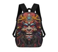 sinyumoney Kids 17inch School Bag Colorful Demon Mask Artwork Children's School Backpack School Bookbag Fashion Casual Travel Rucksacks 3D Printed Funny Cool Book Bags