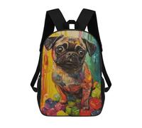sinyumoney Kids 17inch School Bag Colorful Pug with Building Blocks Children's School Backpack School Bookbag Fashion Casual Travel Rucksacks 3D Printed Funny Cool Book Bags