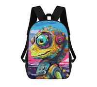 sinyumoney Kids 17inch School Bag Colorful Robot Lizard Art Print Children's School Backpack School Bookbag Fashion Casual Travel Rucksacks 3D Printed Funny Cool Book Bags