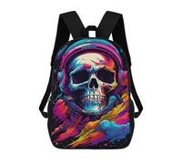 sinyumoney Kids 17inch School Bag Colorful Skull Astronaut Art Print Children's School Backpack School Bookbag Fashion Casual Travel Rucksacks 3D Printed Funny Cool Book Bags