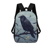 sinyumoney Kids 17inch School Bag Crowned Raven on Branch Digital Art Children's School Backpack School Bookbag Fashion Casual Travel Rucksacks 3D Printed Funny Cool Book Bags