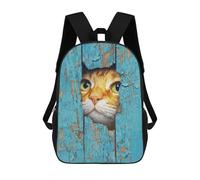 sinyumoney Kids 17inch School Bag Curious Cat Peeking Through Wooden Plank Children's School Backpack School Bookbag Fashion Casual Travel Rucksacks 3D Printed Funny Cool Book Bags