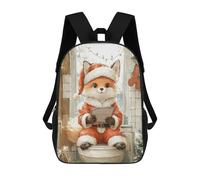 sinyumoney Kids 17inch School Bag Cute Fox in Santa Suit Children's School Backpack School Bookbag Fashion Casual Travel Rucksacks 3D Printed Funny Cool Book Bags