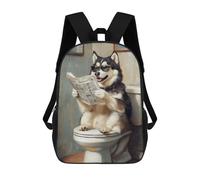 sinyumoney Kids 17inch School Bag Dog Reading Newspaper on Toilet-9 Children's School Backpack School Bookbag Fashion Casual Travel Rucksacks 3D Printed Funny Cool Book Bags