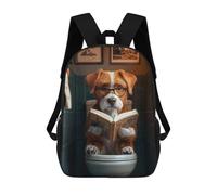 sinyumoney Kids 17inch School Bag Dog Reading on Toilet Children's School Backpack School Bookbag Fashion Casual Travel Rucksacks 3D Printed Funny Cool Book Bags