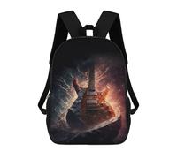 sinyumoney Kids 17inch School Bag Electric Guitar Fire Artwork Children's School Backpack School Bookbag Fashion Casual Travel Rucksacks 3D Printed Funny Cool Book Bags