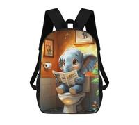 sinyumoney Kids 17inch School Bag Elephant Reading on Toilet Funny Children's School Backpack School Bookbag Fashion Casual Travel Rucksacks 3D Printed Funny Cool Book Bags
