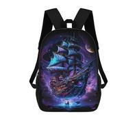 sinyumoney Kids 17inch School Bag Fantasy Sailing Ship Art Print Children's School Backpack School Bookbag Fashion Casual Travel Rucksacks 3D Printed Funny Cool Book Bags