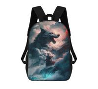 sinyumoney Kids 17inch School Bag Fantasy Wolf Warrior Artwork Children's School Backpack School Bookbag Fashion Casual Travel Rucksacks 3D Printed Funny Cool Book Bags