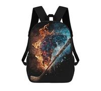 sinyumoney Kids 17inch School Bag Fire Vs. Ice Hockey Artwork Children's School Backpack School Bookbag Fashion Casual Travel Rucksacks 3D Printed Funny Cool Book Bags