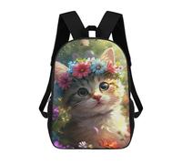 sinyumoney Kids 17inch School Bag Floral Crown Kitten Fantasy Children's School Backpack School Bookbag Fashion Casual Travel Rucksacks 3D Printed Funny Cool Book Bags