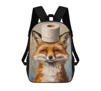 sinyumoney Kids 17inch School Bag Fox with Toilet Paper Hat Children's School Backpack School Bookbag Fashion Casual Travel Rucksacks 3D Printed Funny Cool Book Bags