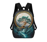 sinyumoney Kids 17inch School Bag Full Moon Zen Garden Children's School Backpack School Bookbag Fashion Casual Travel Rucksacks 3D Printed Funny Cool Book Bags