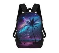 sinyumoney Kids 17inch School Bag Galactic Beach Palm Trees Children's School Backpack School Bookbag Fashion Casual Travel Rucksacks 3D Printed Funny Cool Book Bags