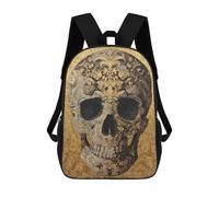 sinyumoney Kids 17inch School Bag Golden Skull Art Print Children's School Backpack School Bookbag Fashion Casual Travel Rucksacks 3D Printed Funny Cool Book Bags
