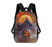 sinyumoney Kids 17inch School Bag Halloween Pumpkin & Haunted House Children's School Backpack School Bookbag Fashion Casual Travel Rucksacks 3D Printed Funny Cool Book Bags