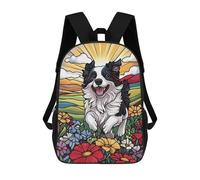 sinyumoney Kids 17inch School Bag Happy Border Collie in Field Children's School Backpack School Bookbag Fashion Casual Travel Rucksacks 3D Printed Funny Cool Book Bags