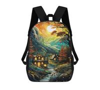 sinyumoney Kids 17inch School Bag Magical Forest Cottage Scene Children's School Backpack School Bookbag Fashion Casual Travel Rucksacks 3D Printed Funny Cool Book Bags