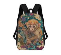sinyumoney Kids 17inch School Bag Magical Monkey Artwork Children's School Backpack School Bookbag Fashion Casual Travel Rucksacks 3D Printed Funny Cool Book Bags