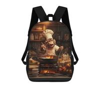 sinyumoney Kids 17inch School Bag Monkey Cooking Kitchen Children's School Backpack School Bookbag Fashion Casual Travel Rucksacks 3D Printed Funny Cool Book Bags