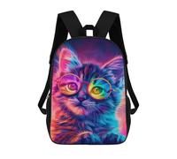 sinyumoney Kids 17inch School Bag Neon Cat Glasses Art Print Children's School Backpack School Bookbag Fashion Casual Travel Rucksacks 3D Printed Funny Cool Book Bags