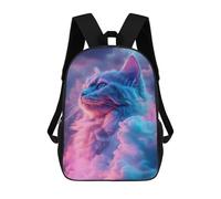 sinyumoney Kids 17inch School Bag Neon Cat in Clouds Children's School Backpack School Bookbag Fashion Casual Travel Rucksacks 3D Printed Funny Cool Book Bags