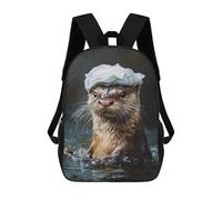 sinyumoney Kids 17inch School Bag Otter with White Hat Swimming Children's School Backpack School Bookbag Fashion Casual Travel Rucksacks 3D Printed Funny Cool Book Bags