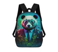 sinyumoney Kids 17inch School Bag Panda in Suit with Backpack Children's School Backpack School Bookbag Fashion Casual Travel Rucksacks 3D Printed Funny Cool Book Bags