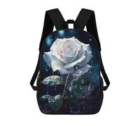 sinyumoney Kids 17inch School Bag Rainy White Rose Flower Children's School Backpack School Bookbag Fashion Casual Travel Rucksacks 3D Printed Funny Cool Book Bags