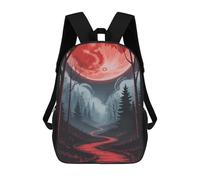 sinyumoney Kids 17inch School Bag Red Moonlit Forest Path Children's School Backpack School Bookbag Fashion Casual Travel Rucksacks 3D Printed Funny Cool Book Bags