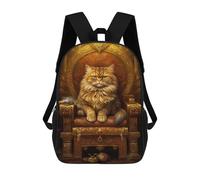 sinyumoney Kids 17inch School Bag Royal Cat Throne Decor Children's School Backpack School Bookbag Fashion Casual Travel Rucksacks 3D Printed Funny Cool Book Bags