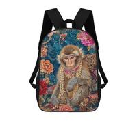 sinyumoney Kids 17inch School Bag Royal Monkey with Pearls Children's School Backpack School Bookbag Fashion Casual Travel Rucksacks 3D Printed Funny Cool Book Bags